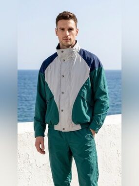 Vintage Perry Ellis Mens Portfolio Microfiber Full Zip Snap Windbreaker Sz M